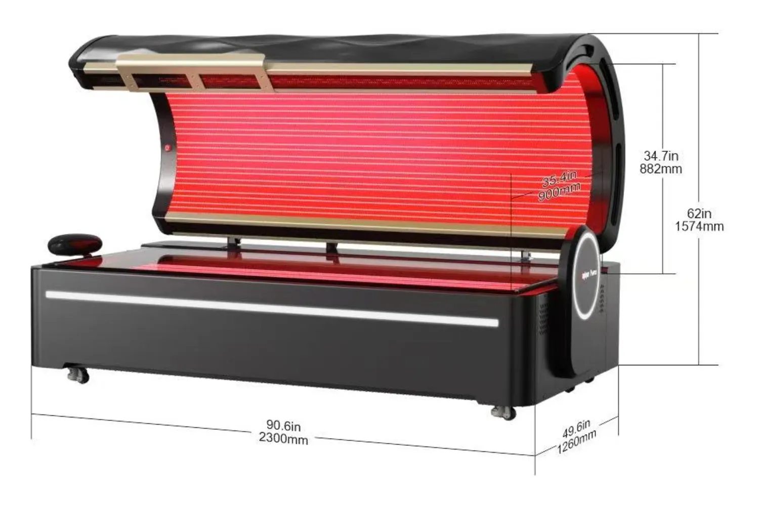 CO-4400 black chamber open, showing red light array